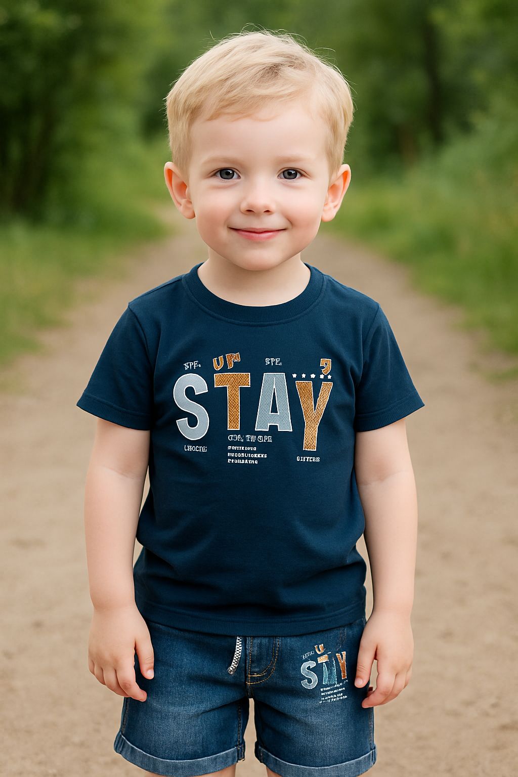 Stay Cool Graphic Tee & Denim Shorts Set for Boys