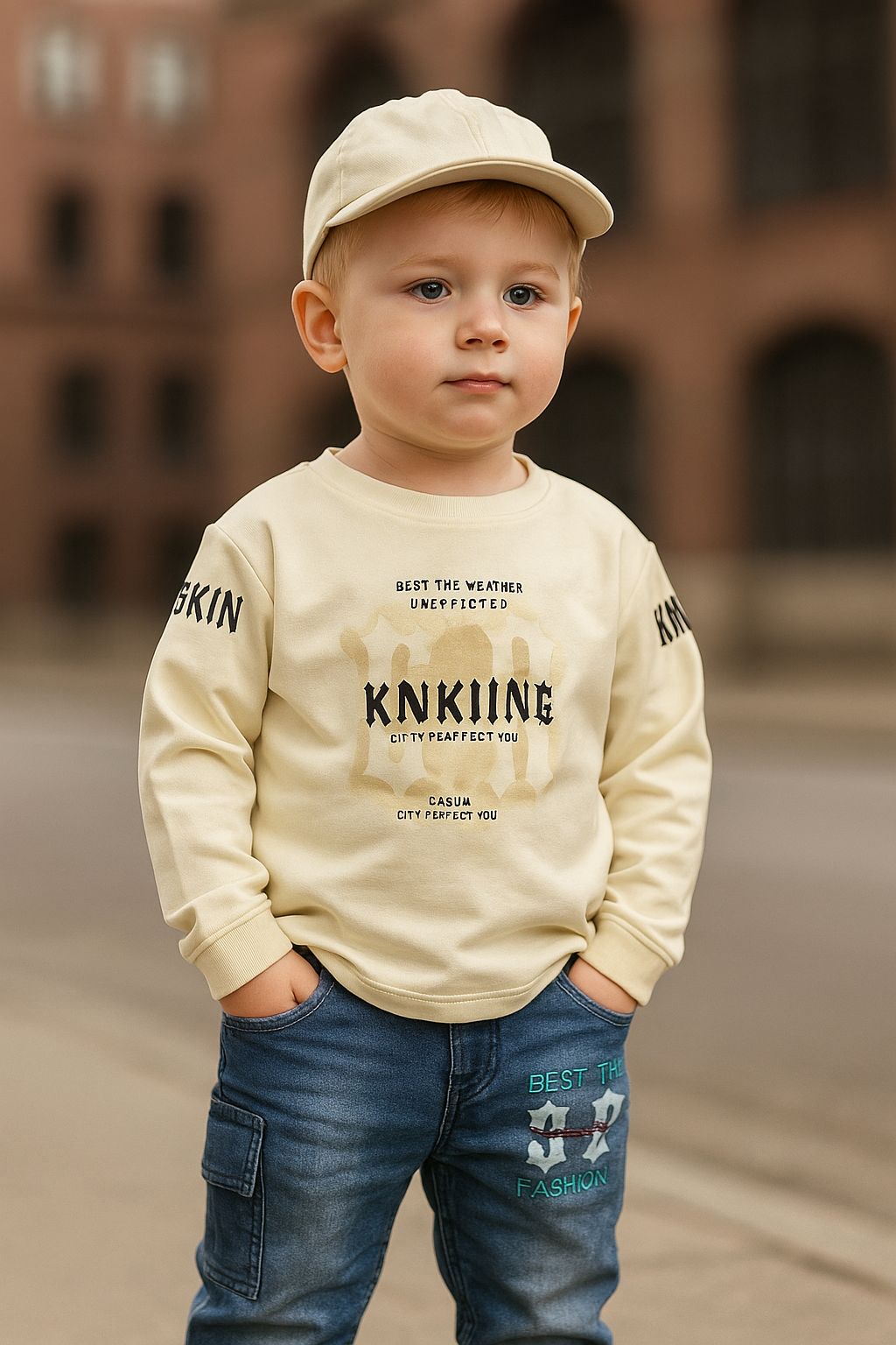 Trendy Kids Shirt & Denim Jeans Set – With Matching Caps.