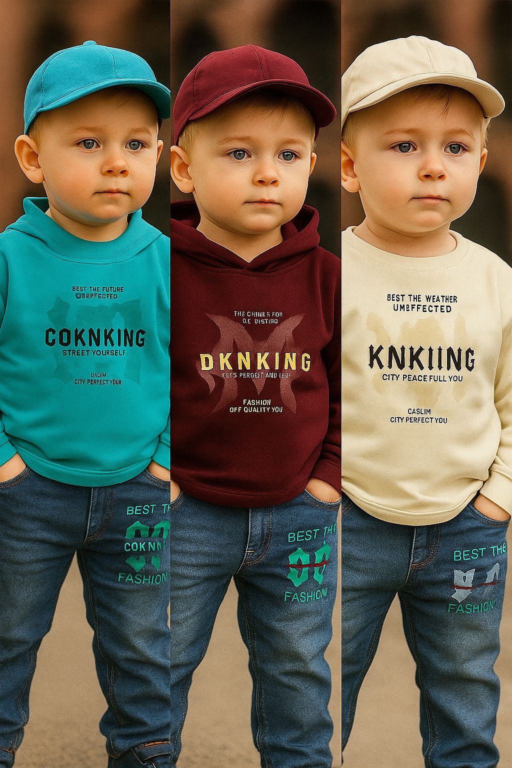 Trendy Kids Shirt & Denim Jeans Set – With Matching Caps.