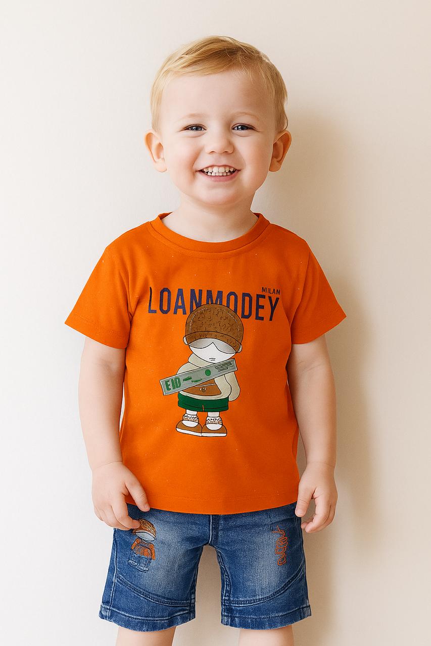 Loanmodey Graphic Design T-Shirt & Denim Shorts Set (Boys, 1-5 Years)
