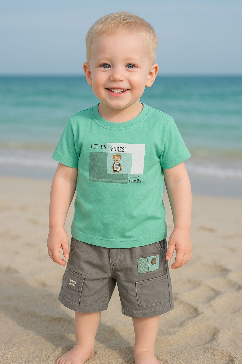 Toddler Boys’ Outfit – Bear Graphic T-Shirt & Grey Cargo Shorts Set