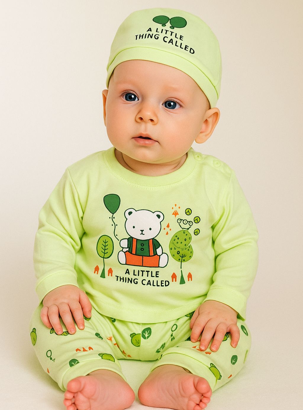 A Little Thing Called – 3-Piece Baby Outfit Set (Cap, Shirt & Pants)
