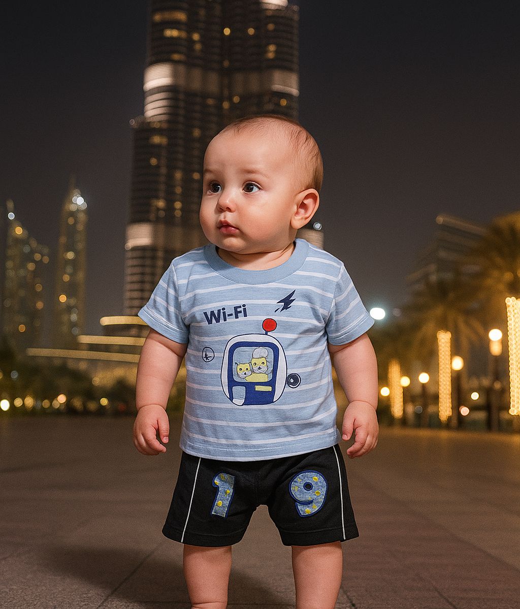 Wi-Fi Explorer Baby Set – Striped T-Shirt & Shorts | 3-12 Months