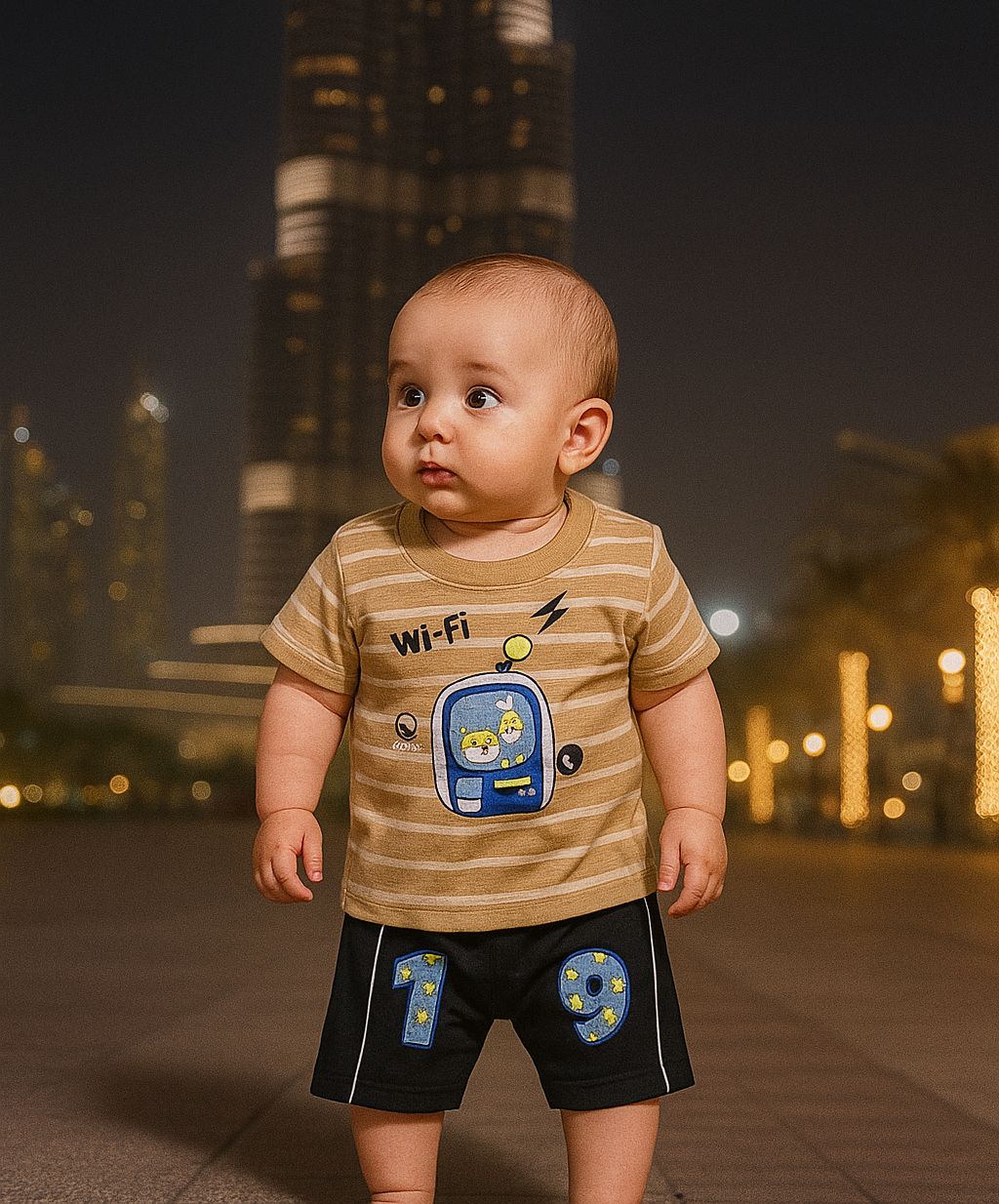 Wi-Fi Explorer Baby Set – Striped T-Shirt & Shorts | 3-12 Months
