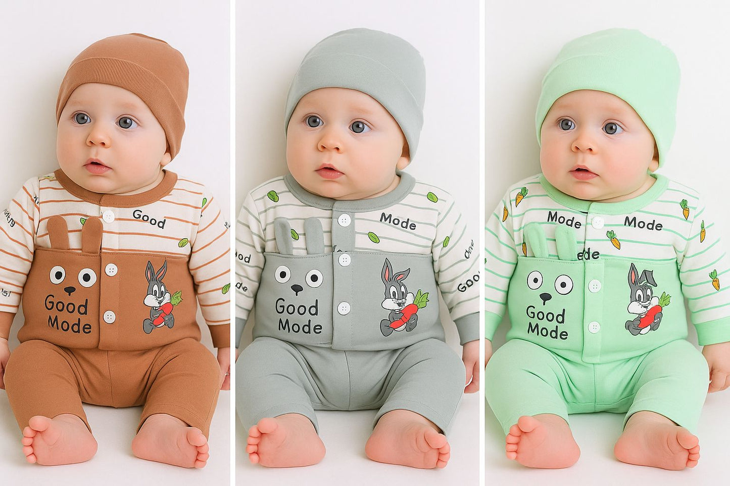 3-Piece Baby Outfit Set – Soft Dress with Cap (0-3 Months)