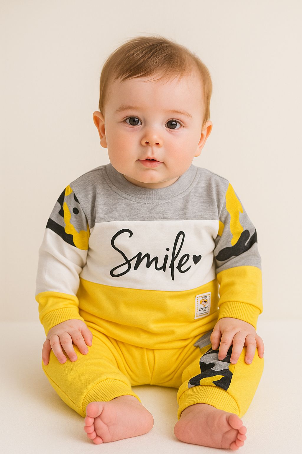 Smile Colorblock Baby Outfit – Blue & Yellow (3–12 Months)