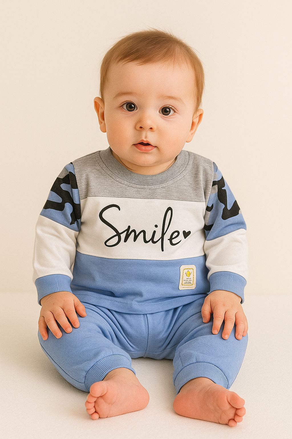 Smile Colorblock Baby Outfit – Blue & Yellow (3–12 Months)
