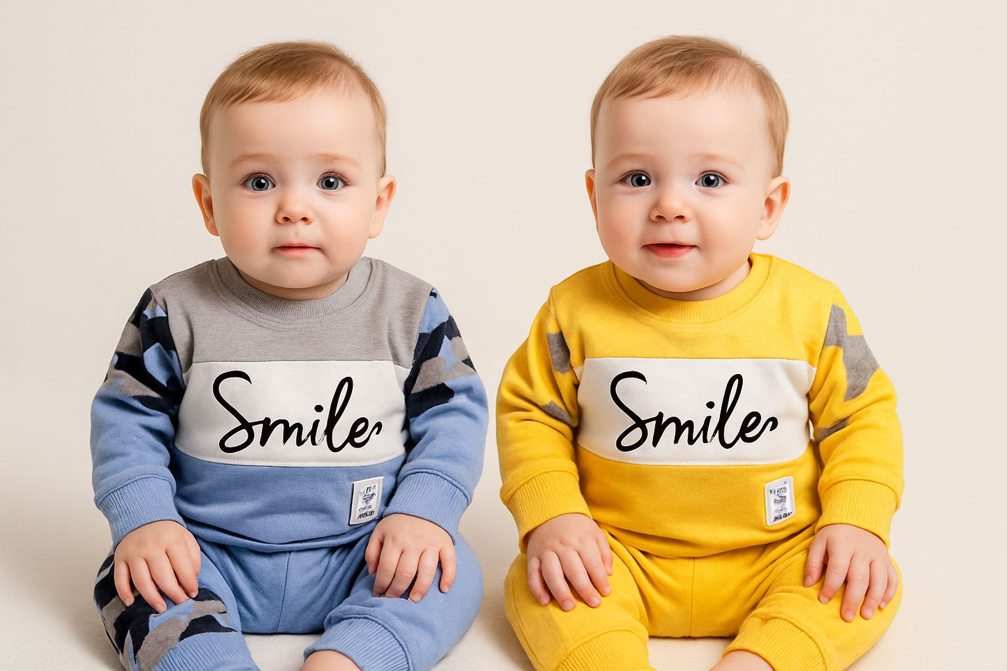 Smile Colorblock Baby Outfit – Blue & Yellow (3–12 Months)