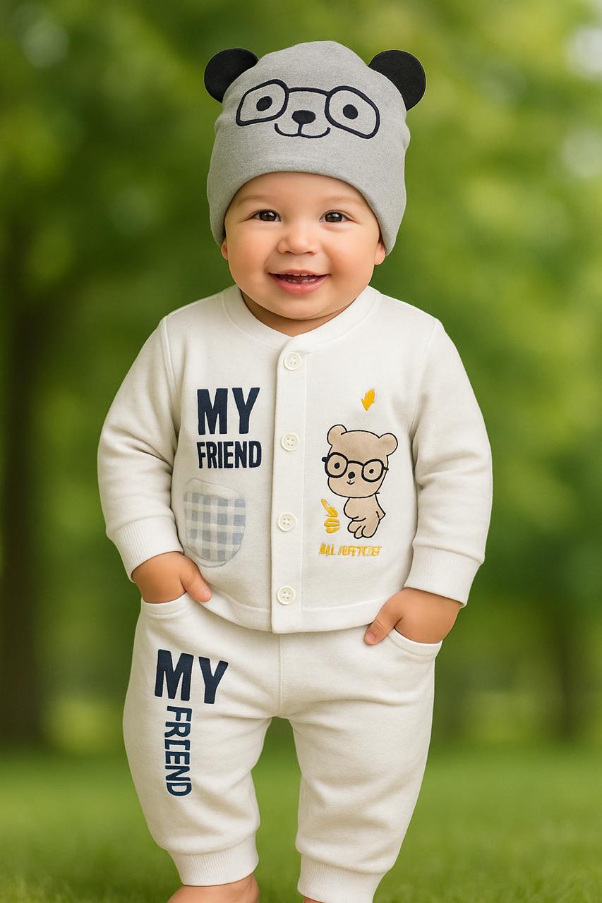 My Friend Baby Set – Cozy Blue & Red Outfit (0–3M)