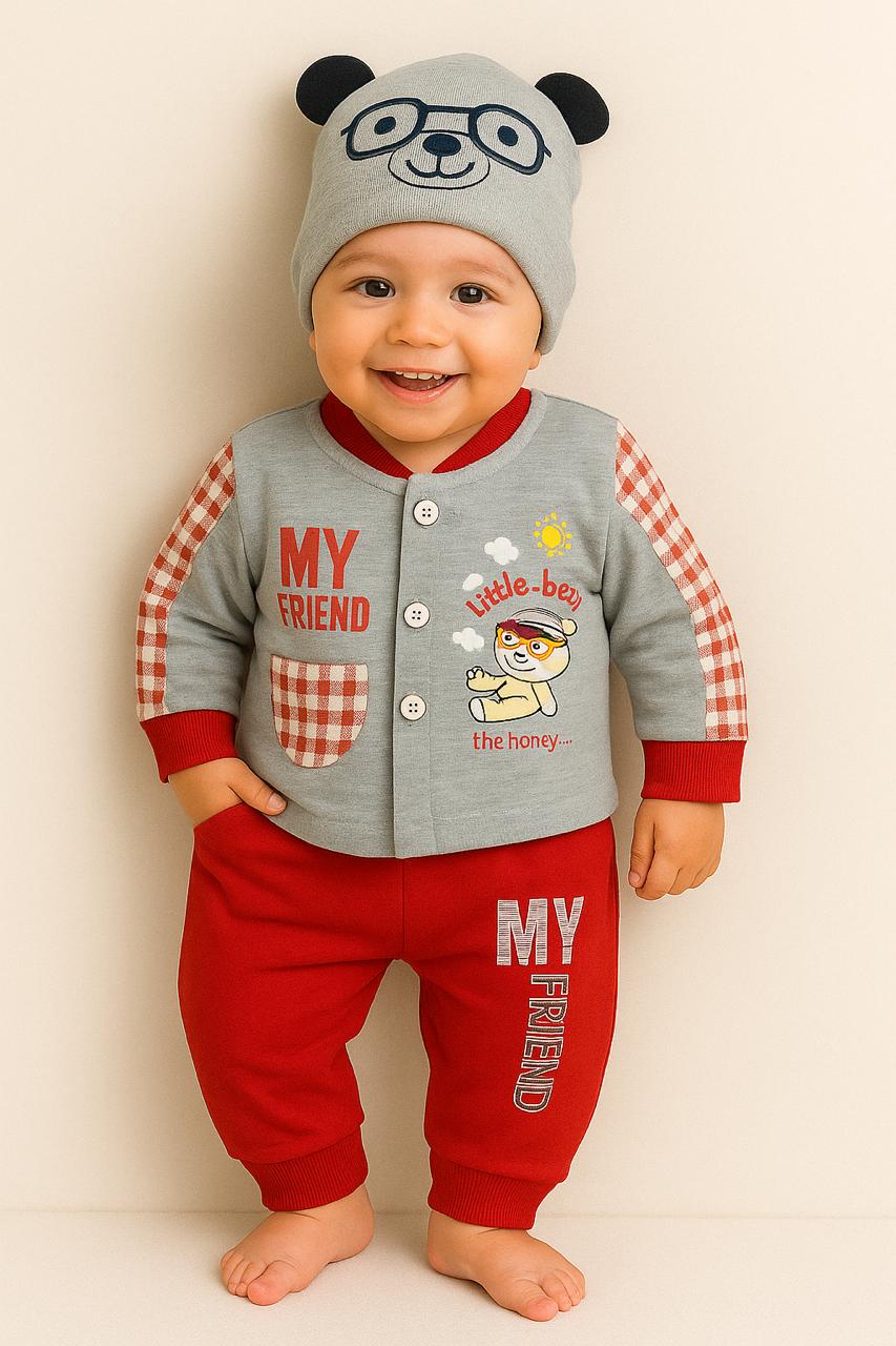 My Friend Baby Set – Cozy Blue & Red Outfit (0–3M)