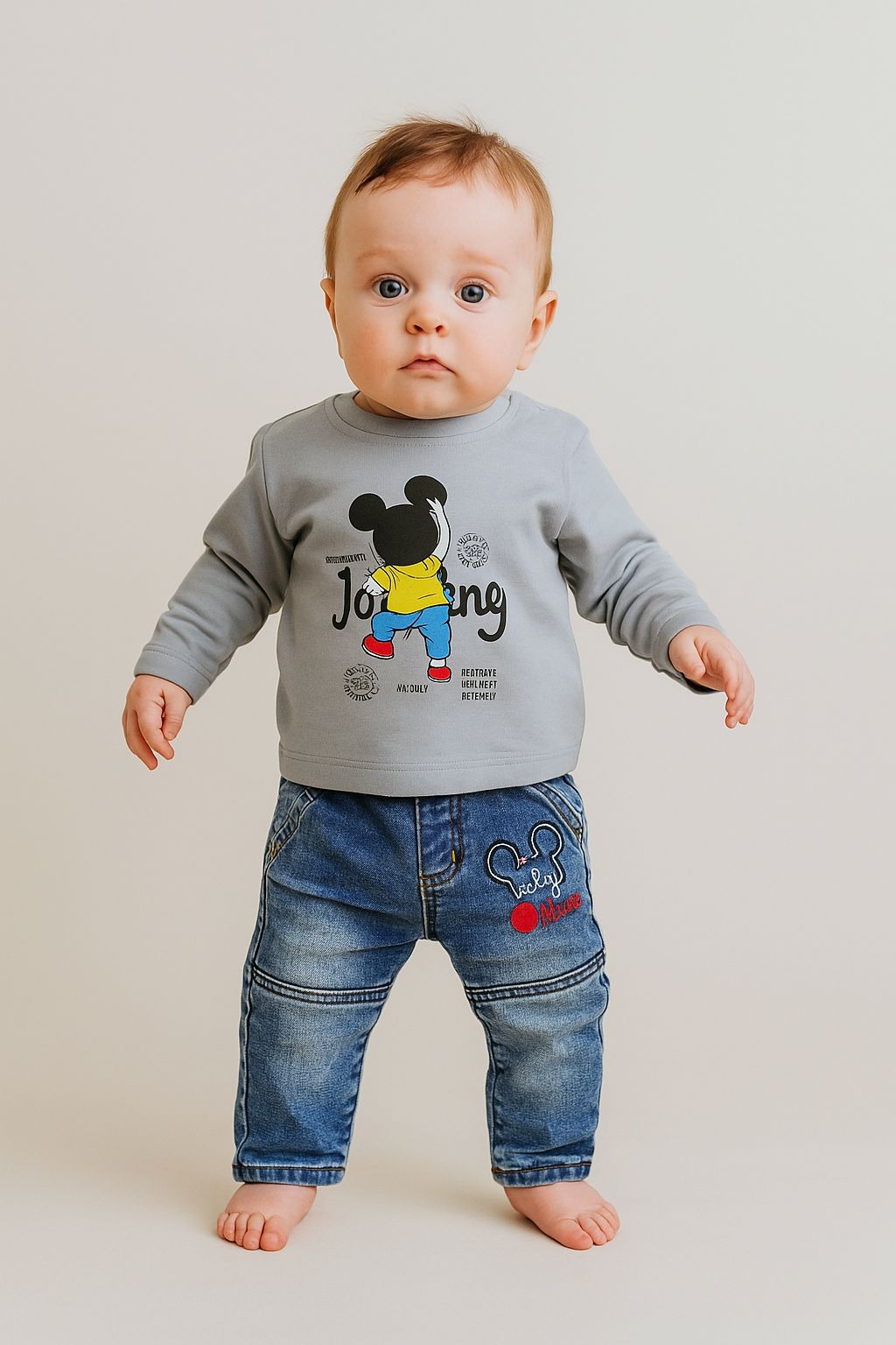 Baby Boys’ Mickey Mouse Denim Outfit – Adorable & Stylish ( 3-12 months )