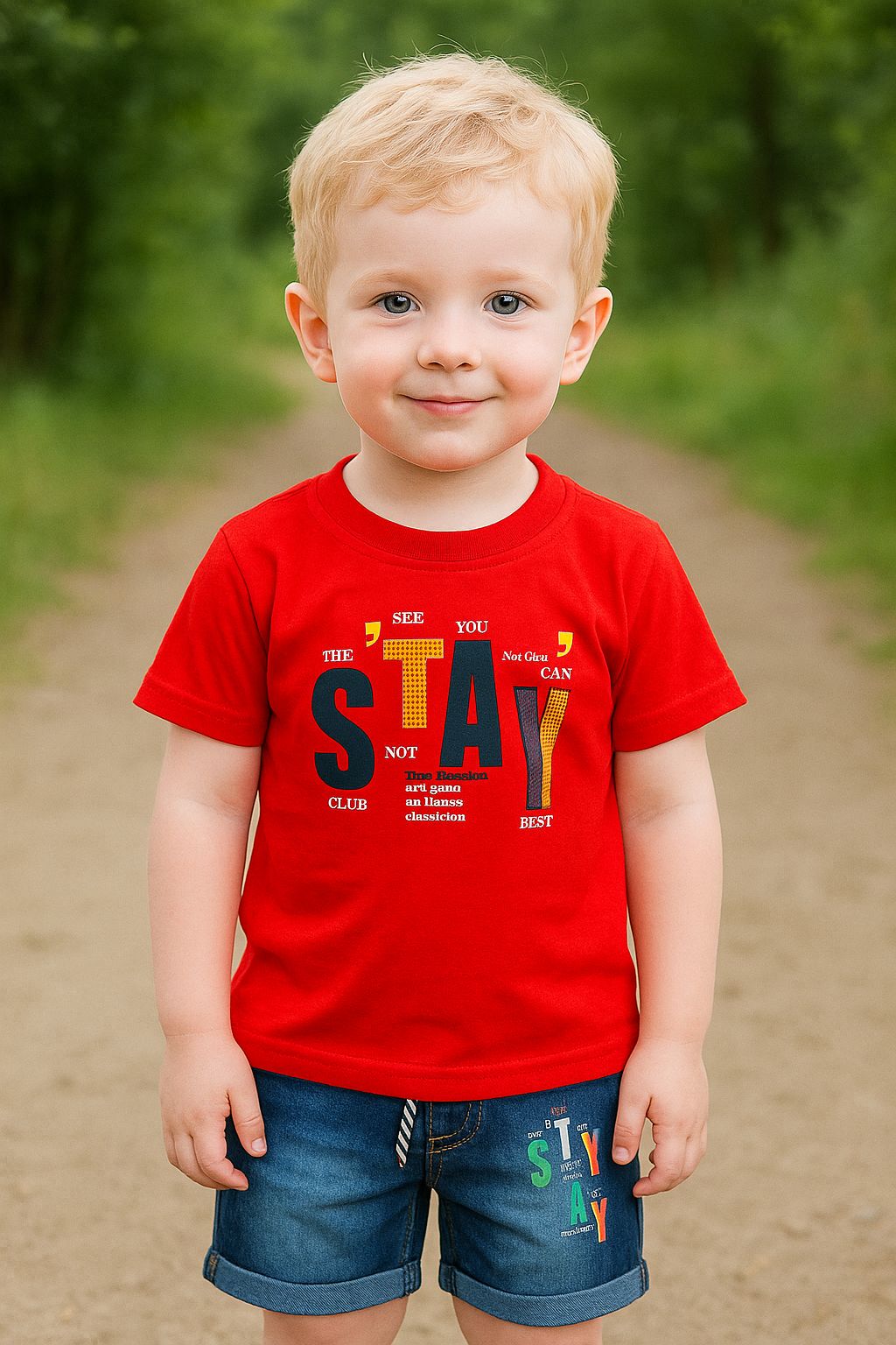 Stay Cool Graphic Tee & Denim Shorts Set for Boys