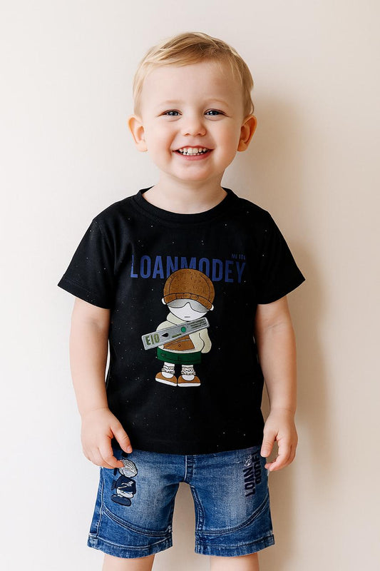 Loanmodey Graphic Design T-Shirt & Denim Shorts Set (Boys, 1-5 Years)