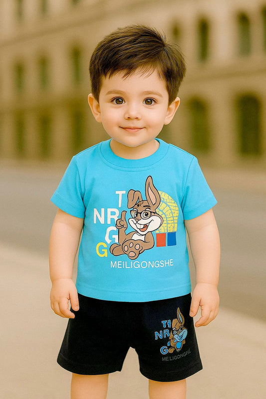Boys 2-Piece Summer Outfit –  Bunny T-Shirt & Shorts Set