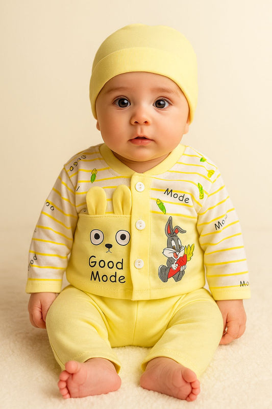 3-Piece Baby Outfit Set –  Soft Dress with Cap (0-3 Months)