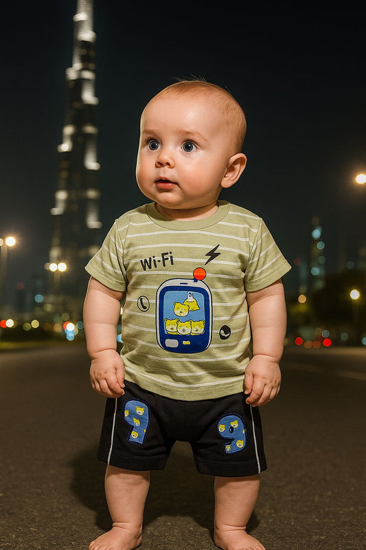 Wi-Fi Explorer Baby Set – Striped T-Shirt & Shorts | 3-12 Months