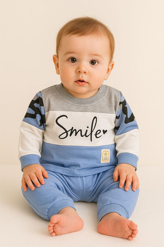 Smile Colorblock Baby Outfit – Blue & Yellow (3–12 Months)