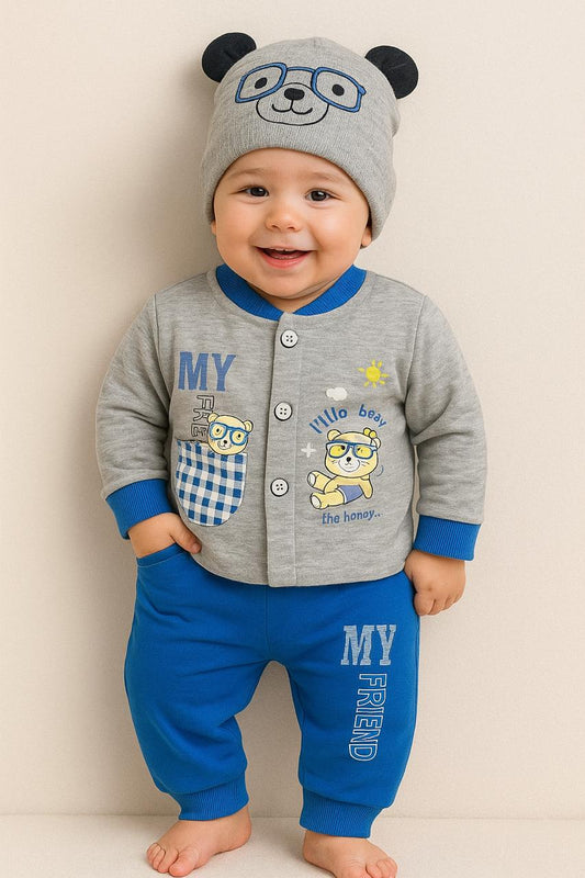 My Friend Baby Set – Cozy Blue & Red Outfit (0–3M)