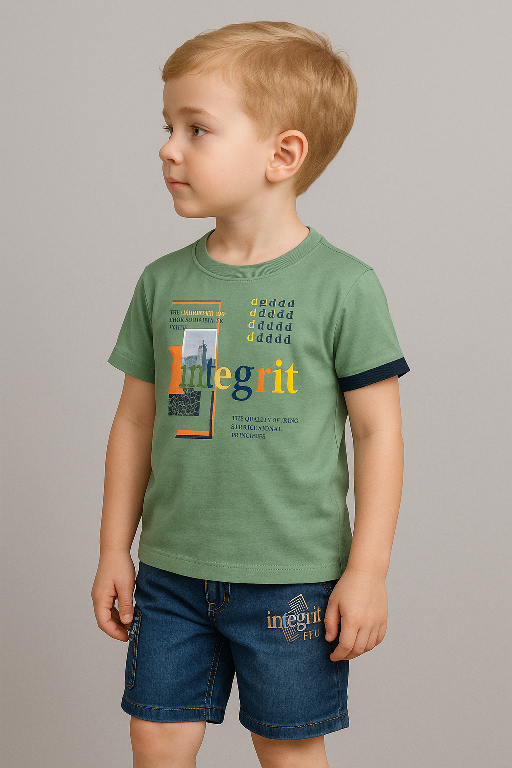 Stay Cool Graphic Tee & Denim Shorts Set for Boys